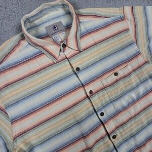 The Territory Ahead Shirt Mens XXL Linen Blend Colorful‎ Stripe Short Sleeve 2XL